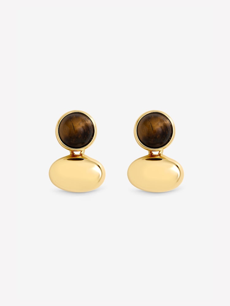 Jon Richard Gold Tone Tigers Eye And Polished Drop Earrings - Image 3 of 3
