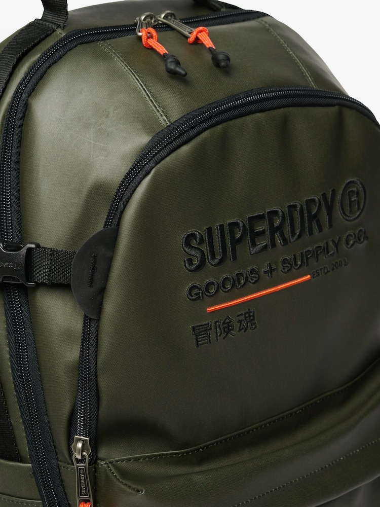 Superdry Olive Green 100% Cotton Tarp Utility Backpack - Image 5 of 6
