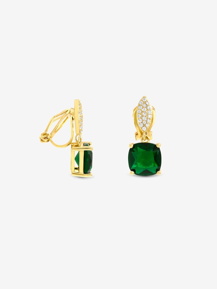Jon Richard Metallic Rhodium Plated Cubic Zirconia Emerald Drop Clip Earrings - Image 3 of 3 Jon Richard Metallic Rhodium Plated Cubic Zirconia Emerald Drop Clip Earrings - Image 3 of 3