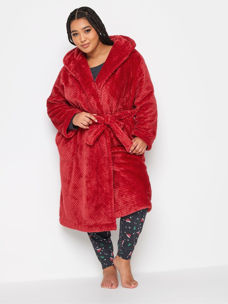 Yours Curve Red Honeycomb Hooded Robe - Image 1 of 4