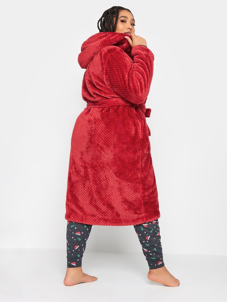 Yours Curve Red Honeycomb Hooded Robe - Image 2 of 4