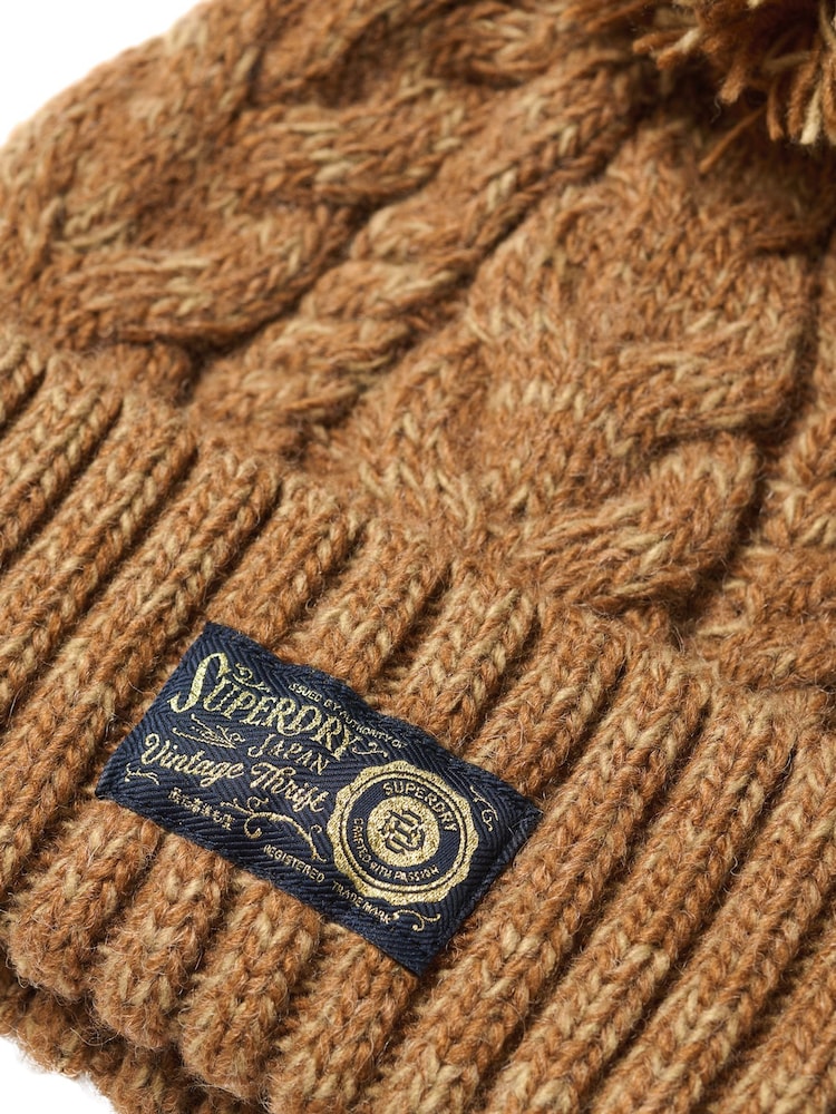 Superdry Island Toffee Twist Chunky Cable 100% Cotton Winter Beanie - Image 2 of 2