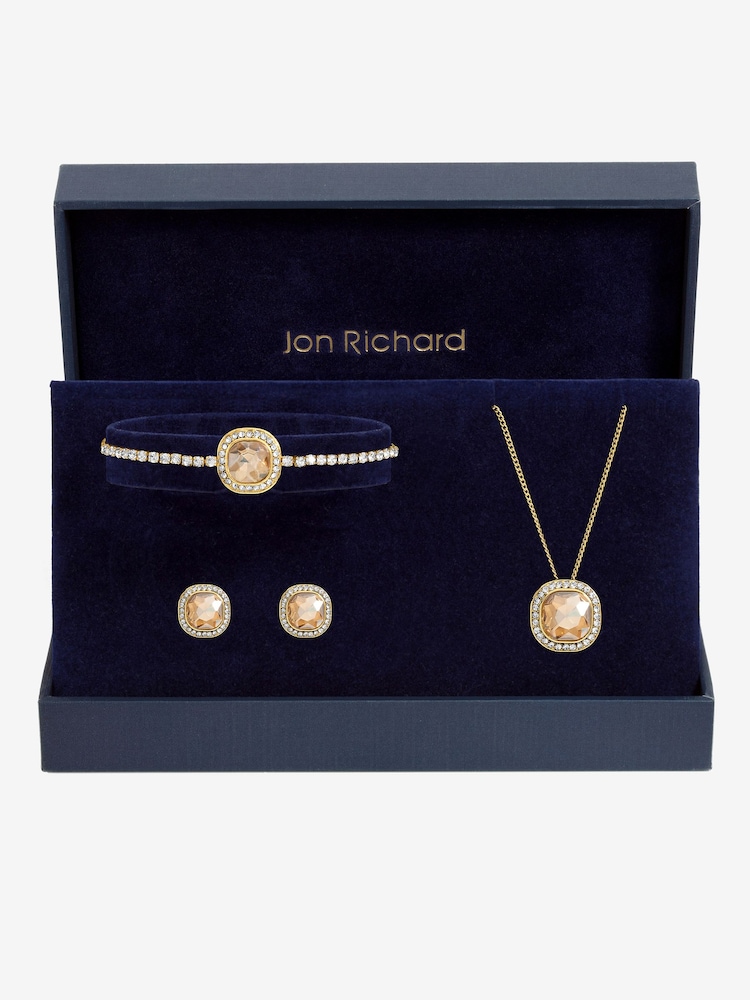 Jon Richard Gold Tone Crystal Champagne Trio Necklace Set - Gift Box - Image 1 of 2 Jon Richard Gold Tone Crystal Champagne Trio Necklace Set - Gift Box - Image 1 of 2