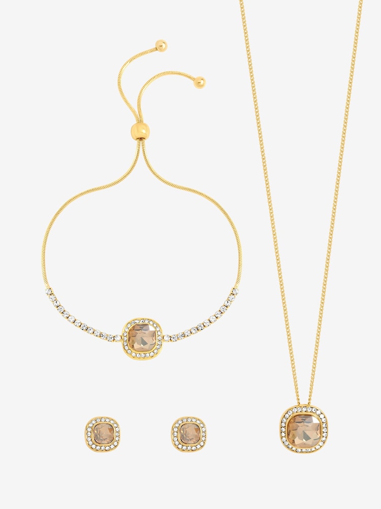 Jon Richard Gold Tone Crystal Champagne Trio Necklace Set - Gift Box - Image 2 of 2 Jon Richard Gold Tone Crystal Champagne Trio Necklace Set - Gift Box - Image 2 of 2