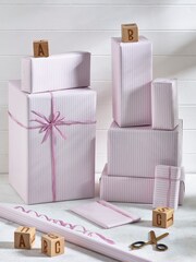 Pink Striped 10 Metre Wrapping Paper - Image 1 of 3