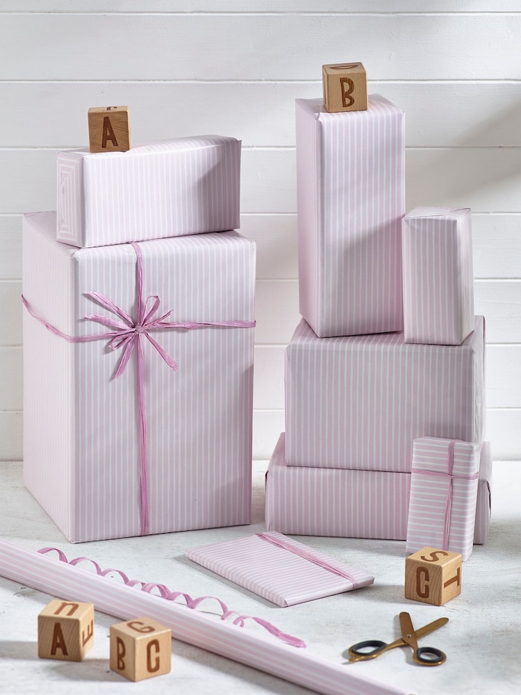 Pink Striped 10 Metre Wrapping Paper - Image 1 of 3