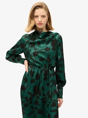 Superdry Sketch Floral Teal Maxi Cowl Neck Jacquard Dress - Image 2 of 4