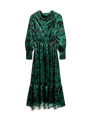 Superdry Sketch Floral Teal Maxi Cowl Neck Jacquard Dress - Image 3 of 4