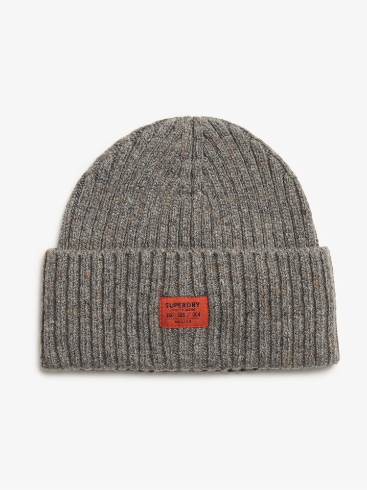 Superdry Rock Grey Nep 100% Cotton Workwear Nep Knitted Beanie - Image 1 of 2