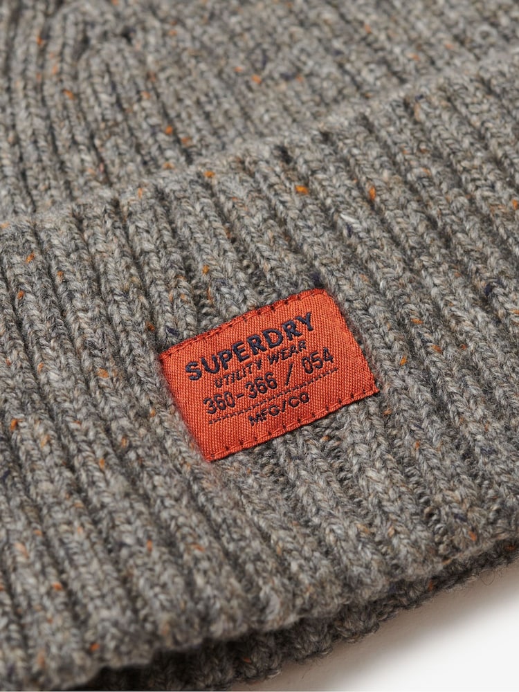 Superdry Rock Grey Nep 100% Cotton Workwear Nep Knitted Beanie - Image 2 of 2