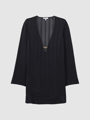 Reiss Navy April Sheer Plunge Neck Kaftan - Image 2 of 5