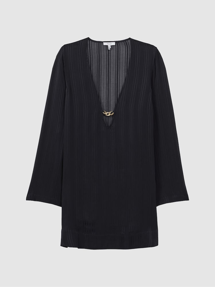 Reiss Navy April Sheer Plunge Neck Kaftan - Image 2 of 5