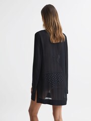 Reiss Navy April Sheer Plunge Neck Kaftan - Image 5 of 5