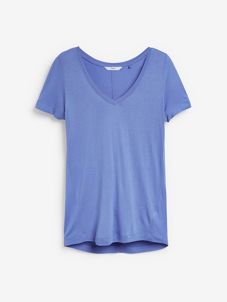 Blassblau - Lässiges T-Shirt mit V-Ausschnitt - Bild 4 von 4 Blassblau - Lässiges T-Shirt mit V-Ausschnitt - Bild 4 von 4