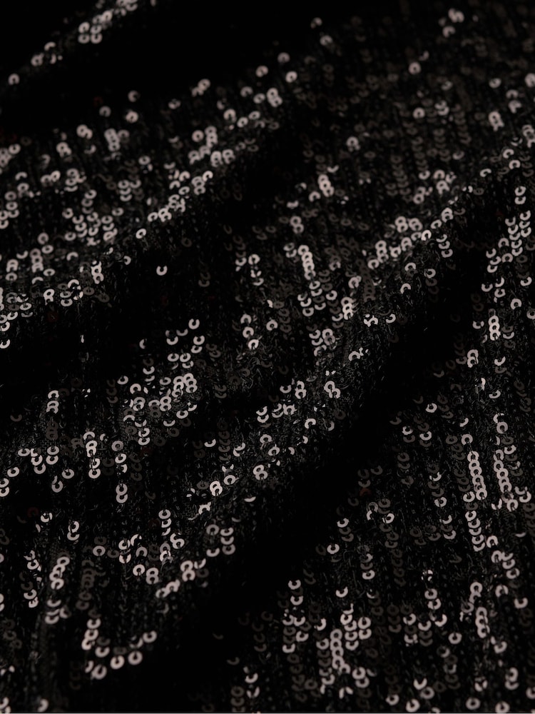 Superdry Black Sequin Sequin Velvet Wrap Mini Dress - Image 5 of 5 Superdry Black Sequin Sequin Velvet Wrap Mini Dress - Image 5 of 5