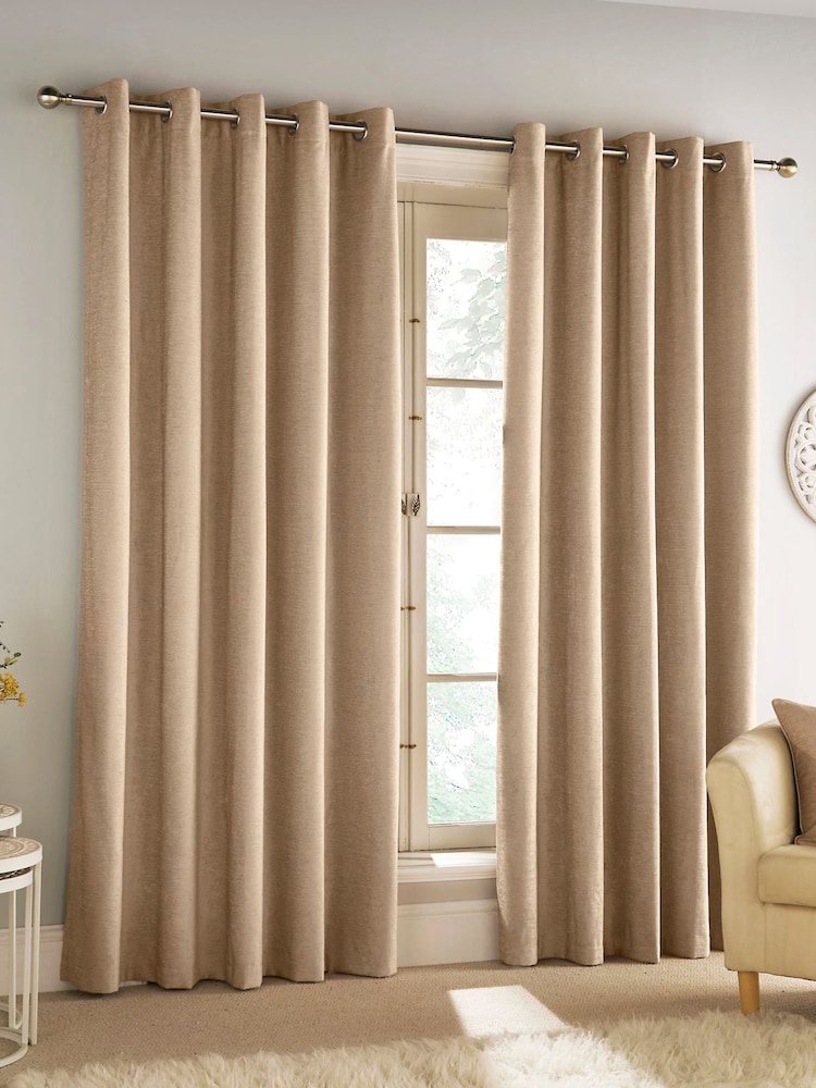 Enhanced Living Sand Savoy Eyelet Ready Made Blackout Eyelet Curtains - Image 1 of 3