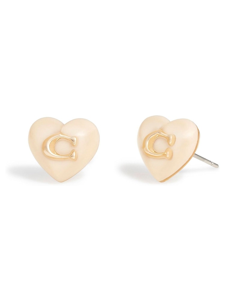 COACH Gold Tone Signature Heart Stud Earrings - Image 1 of 2