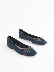 Navy Forever Comfort® Leather Square Toe Bow Ballerinas - Image 1 of 6