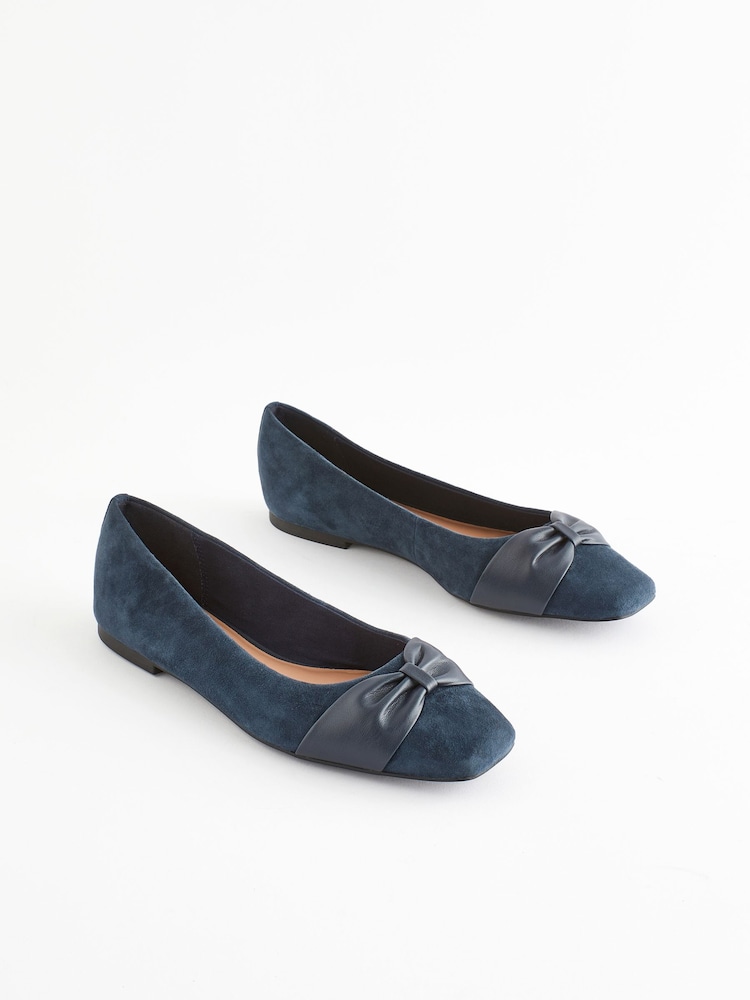 Navy Forever Comfort® Leather Square Toe Bow Ballerinas - Image 1 of 6