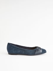 Navy Forever Comfort® Leather Square Toe Bow Ballerinas - Image 2 of 6