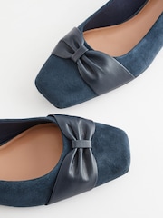 Navy Forever Comfort® Leather Square Toe Bow Ballerinas - Image 4 of 6