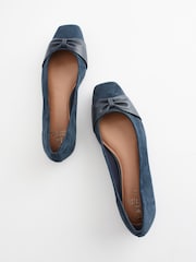Navy Forever Comfort® Leather Square Toe Bow Ballerinas - Image 5 of 6
