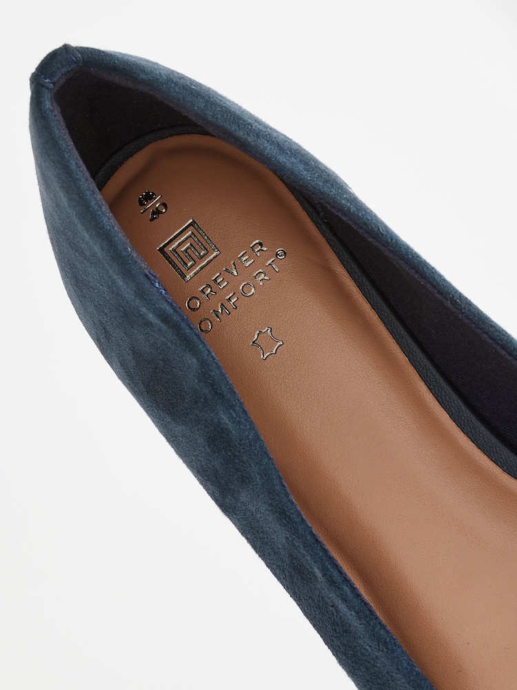 Navy Forever Comfort® Leather Square Toe Bow Ballerinas - Image 6 of 6