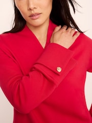 Mint Velvet Red Cotton V-Neck Button Detail Sweatshirt - Image 4 of 6