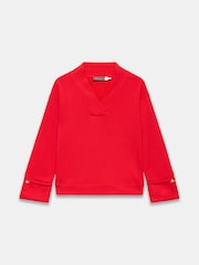 Mint Velvet Red Cotton V-Neck Button Detail Sweatshirt - Image 5 of 6