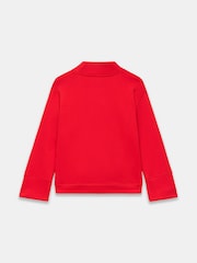 Mint Velvet Red Cotton V-Neck Button Detail Sweatshirt - Image 6 of 6