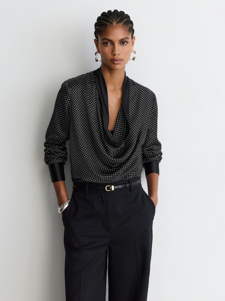Reiss Diana Silk Polka-Dot Cowl-Neck Blouse - სურათი 1 7-დან