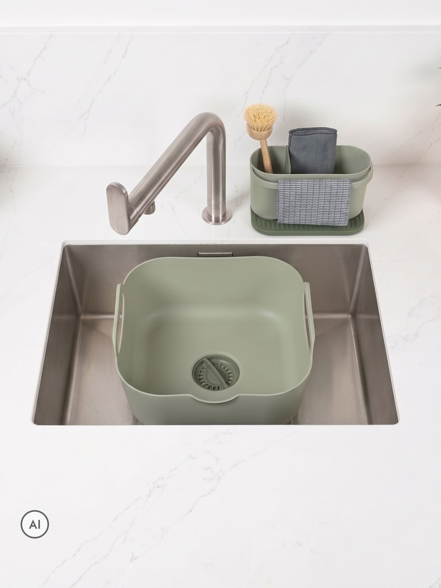 ReBorn - Washing Up Bowl and Sink Tidy Bundle - Extra Large - Green - Image 2