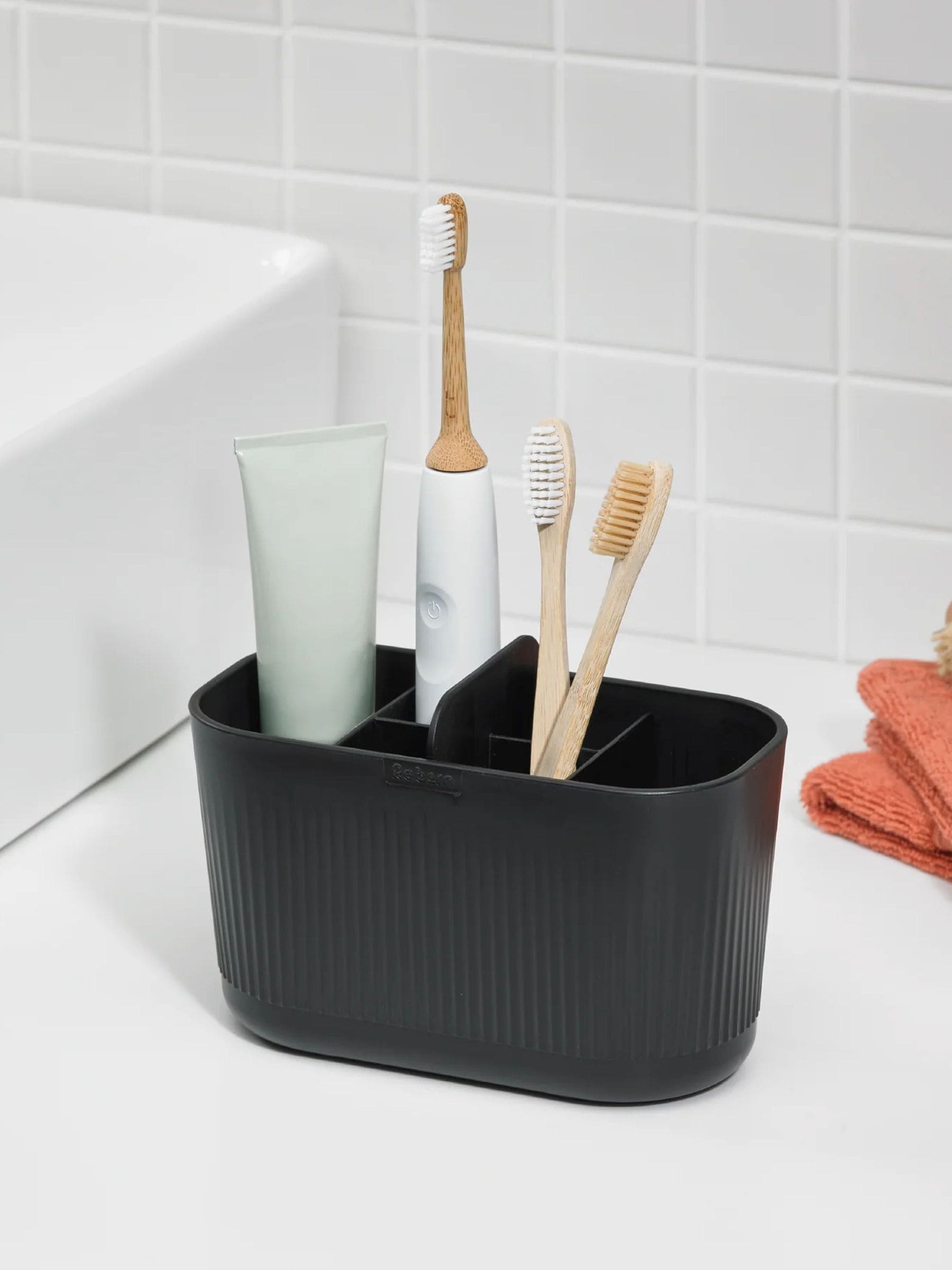 Reborn Large Recycled Plastic Dark Grey Bathroom Caddy - Image 3