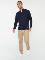 Threadbare Navy Funnel Quarter Zip Knitted Jumper - Image 3 of 4