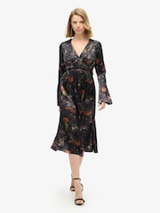 Superdry Alpine Lake Black Flare Sleeve Jacquard Midi Dress - Image 1 of 6