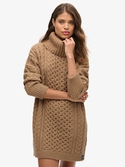 Superdry Caramel Twist Rollneck Cable Jumper Dress - Image 1 of 4