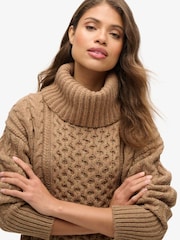 Superdry Caramel Twist Rollneck Cable Jumper Dress - Image 2 of 4