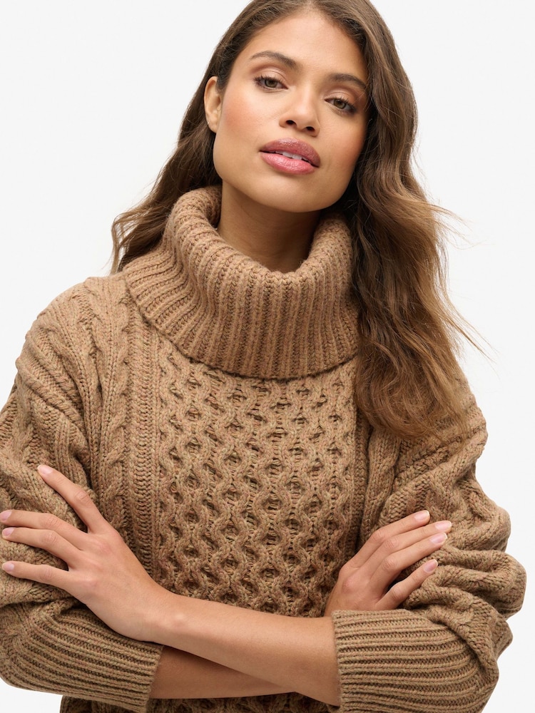 Superdry Caramel Twist Rollneck Cable Jumper Dress - Image 2 of 4