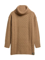 Superdry Caramel Twist Rollneck Cable Jumper Dress - Image 3 of 4
