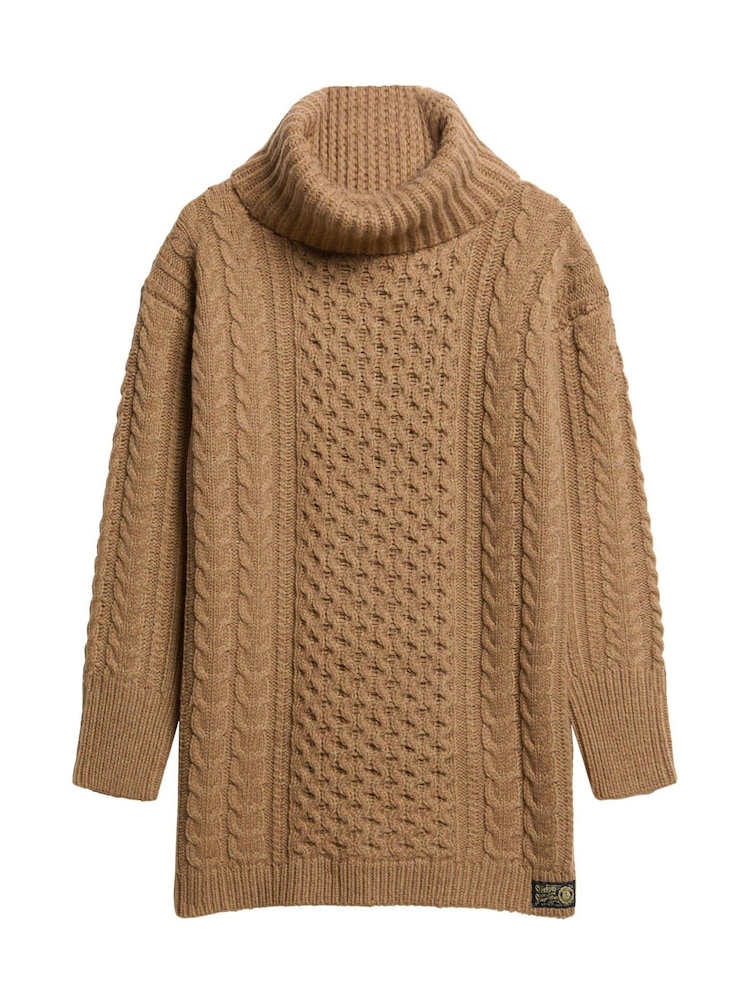 Superdry Caramel Twist Rollneck Cable Jumper Dress - Image 3 of 4