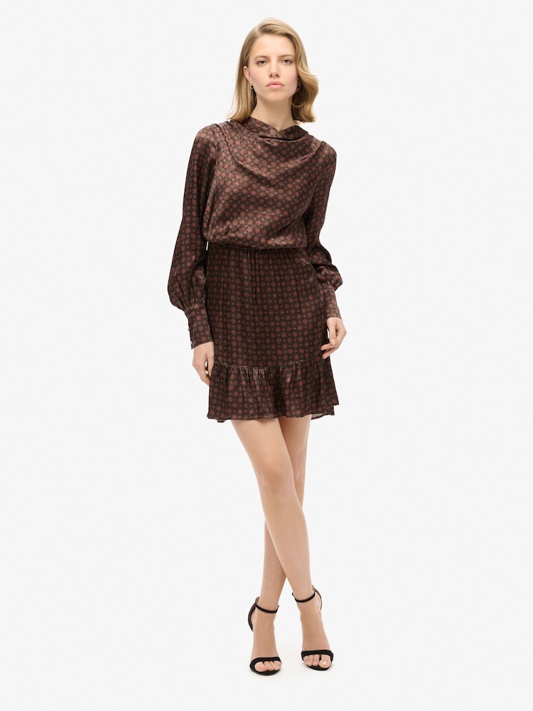 Superdry Geo Tile Orange Mini Cowl Neck Jacquard Dress - Image 2 of 8