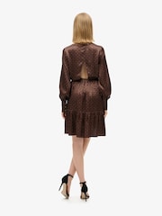 Superdry Geo Tile Orange Mini Cowl Neck Jacquard Dress - Image 3 of 8