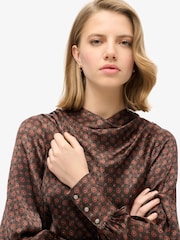 Superdry Geo Tile Orange Mini Cowl Neck Jacquard Dress - Image 5 of 8