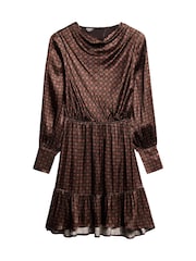Superdry Geo Tile Orange Mini Cowl Neck Jacquard Dress - Image 6 of 8