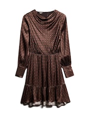 Superdry Geo Tile Orange Mini Cowl Neck Jacquard Dress - Image 7 of 8