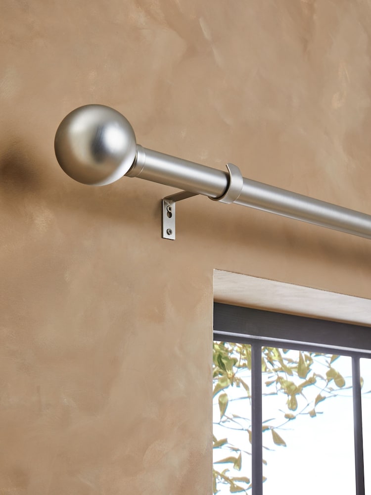 Brushed Silver Ball Finial Extendable Curtain 35mm Pole Kit - Image 1 of 6 Brushed Silver Ball Finial Extendable Curtain 35mm Pole Kit - Image 1 of 6