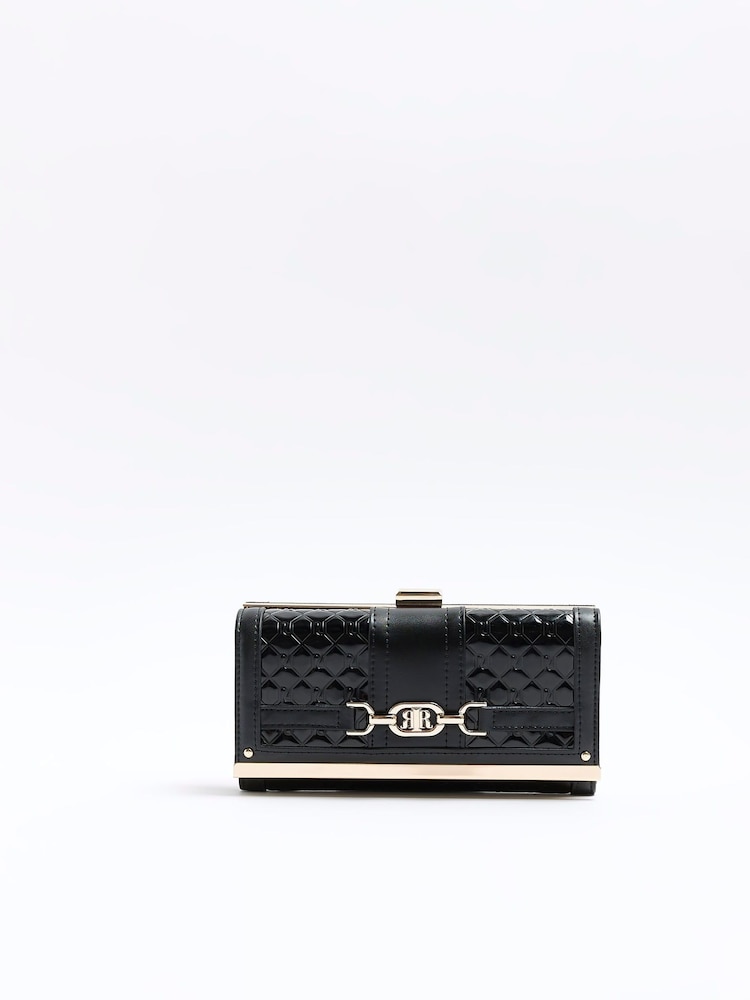 River Island Black Monogram Snaffle Cliptop Purse - Image 1 of 5
