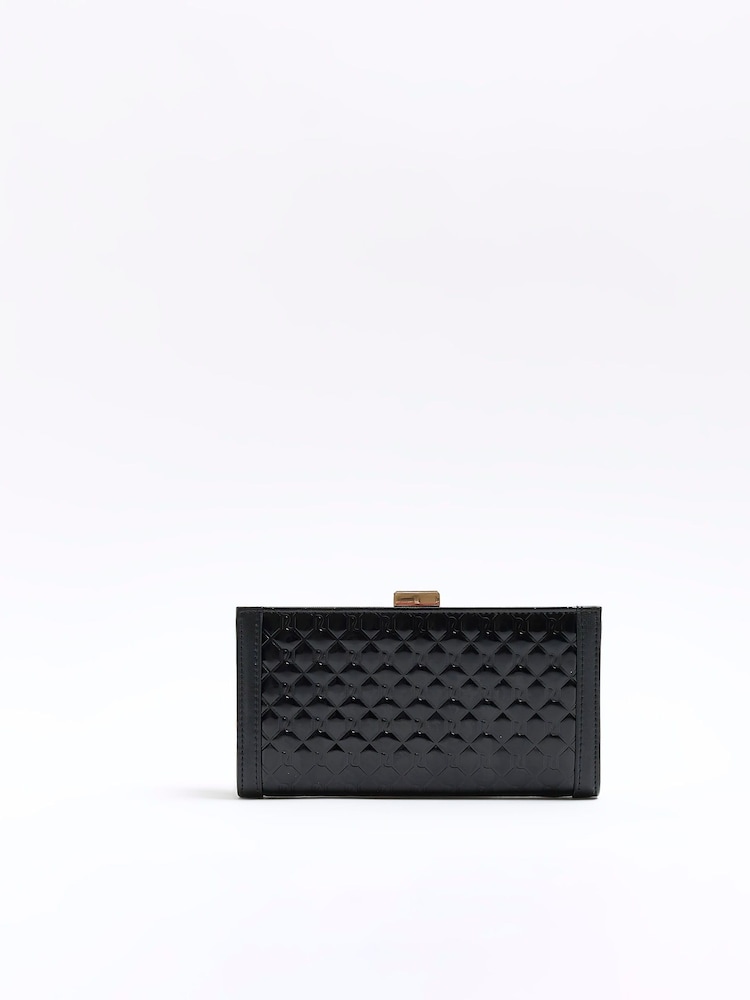 River Island Black Monogram Snaffle Cliptop Purse - Image 2 of 5