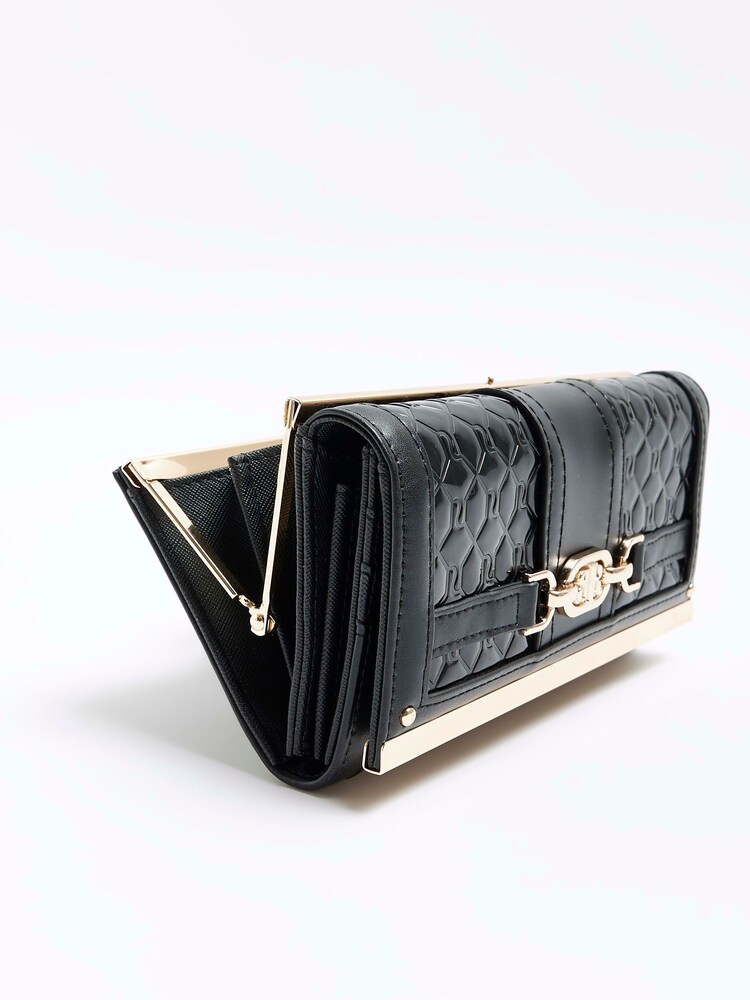 River Island Black Monogram Snaffle Cliptop Purse - Image 5 of 5 River Island Black Monogram Snaffle Cliptop Purse - Image 5 of 5
