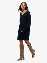 Superdry Dark Teal Twist Oversized V-Neck Jumper Dress - Image 3 of 6